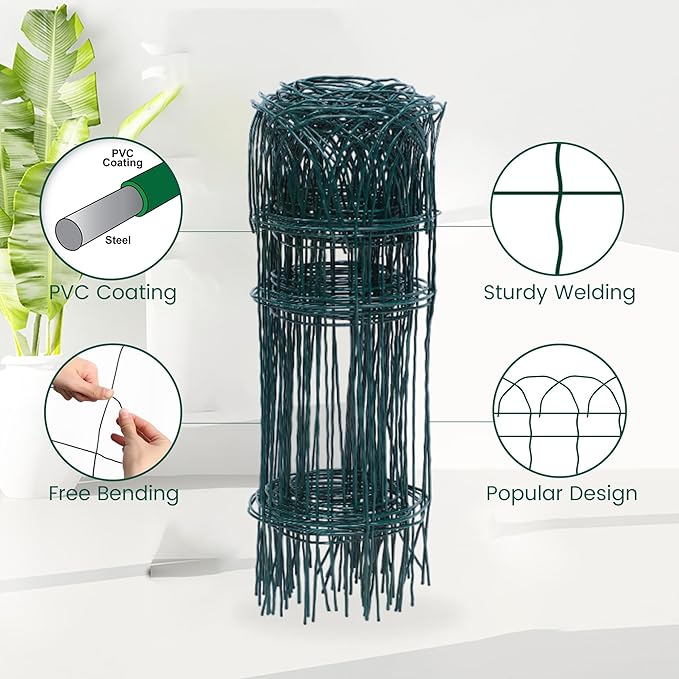 2 Rolls Green Garden Fence Border, 14 in x 40 ft Metal Folding Fence Wire Roll - Image 5