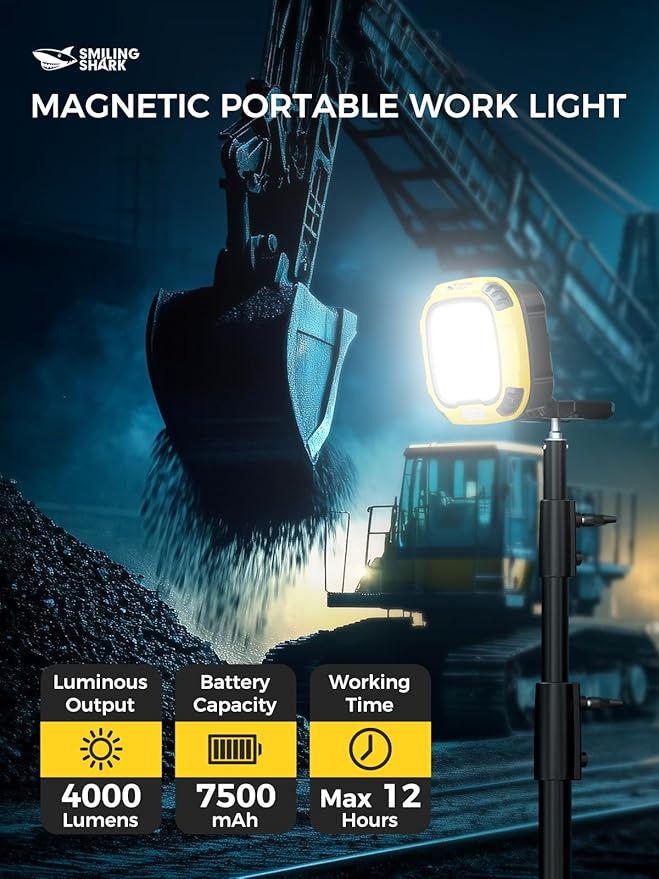 Smiling Shark Working Lights, 7500mAh Rechargeable LED Work Light 4000 Lumen 18 - Image 2
