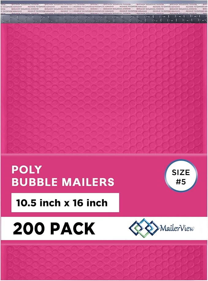 Hot Pink10.5x16 Inch Large Poly Bubble Mailers #5 | Padded Envelopes by MAILERVIEW