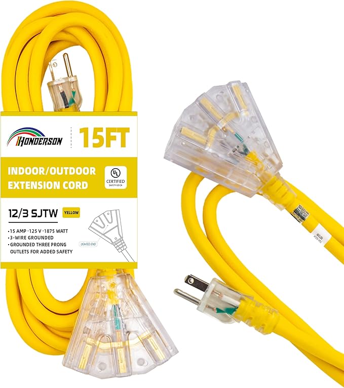 3-Outlets Indoor Outdoor Extension Cord Weatherproof by HONDERSON