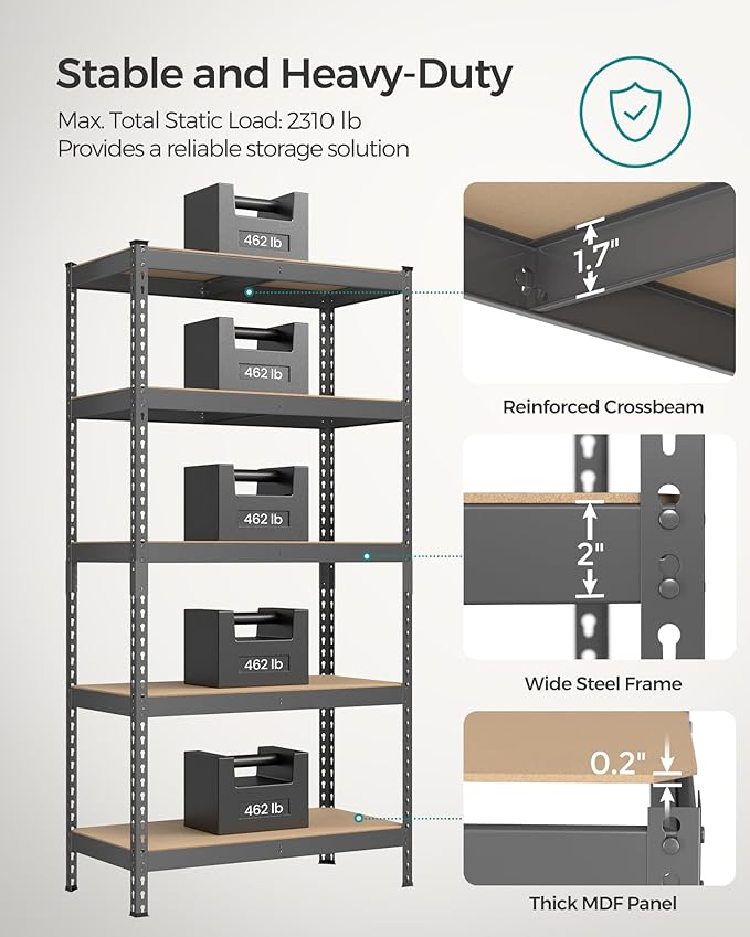 SONGMICS 5-Tier Storage Shelves, Load 2310 lb, Garage Storage, Boltless Assembly - Image 4