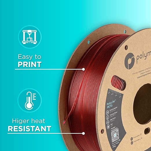 Polymaker PolyLite 3D Printer PETG Filament Translucent Red 1.75mm 1kg - Image 5