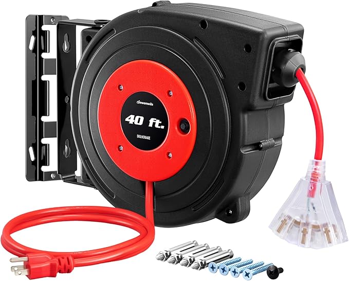 DEWENWILS Retractable Extension Cord Reel, 40 FT Heavy Duty Power Cord by DEWENWILS