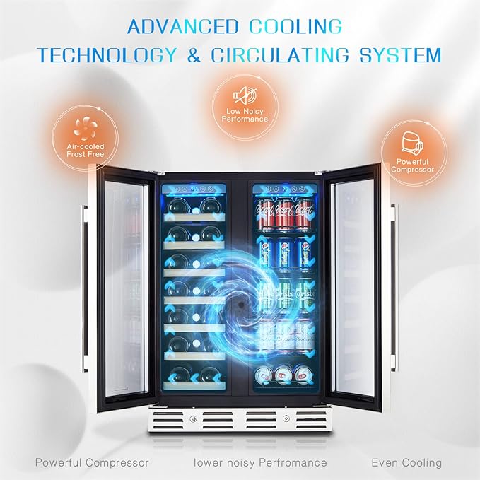 24 Inch Wine and Beverage Fridge, Wine Refrigerator Dual Zone Hold 20 Bottles - Image 5
