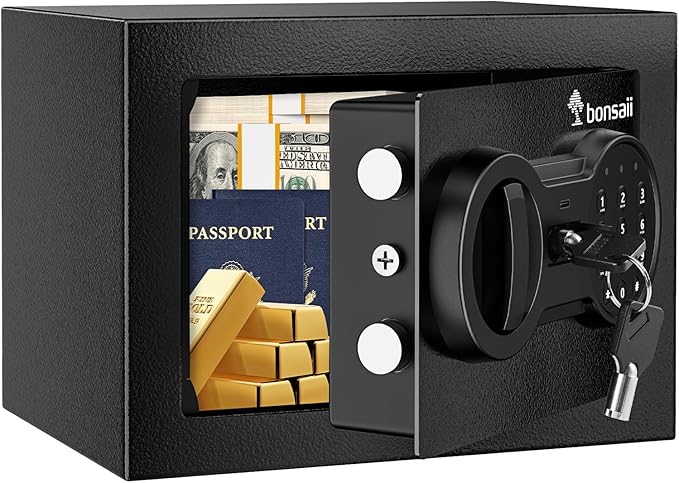 Bonsaii Safe Box with Electronic Keypad, Steel Security Lock Box with Key by bonsaii