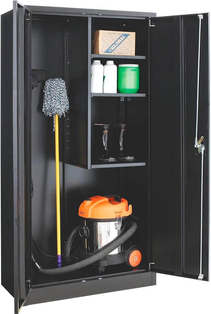 Global Industrial Janitorial Cabinet Assembled 36x18x72 Black - Image 4