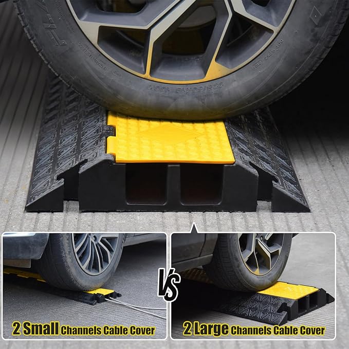 Large 2-Channel Rubber Floor Cable Protector Ramp, Heavy-Duty Floor Cable Wire - Image 2