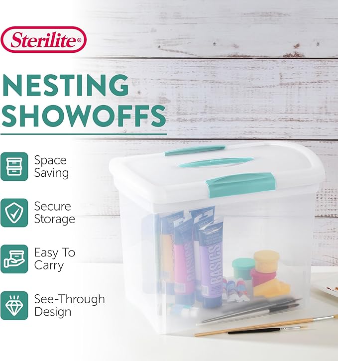 Sterilite Large Nesting ShowOffs Stackable Storage Bin, Latching Organizer Tote - Image 3