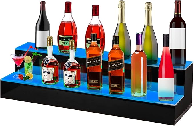 VEVOR LED Lighted Liquor Bottle Display Shelf, 2-Step 40-inch LED Bar Shelves by VEVOR
