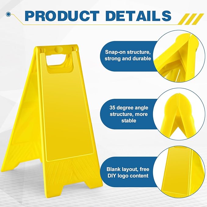 2 Pack 17.5 Inch Blank Floor Sign Yellow A-frame Foldable Caution Sign Write-On - Image 3