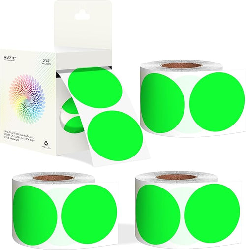 2 Inch Fluorescent Green Circle Sticker Labels, Organizing by WANSTE