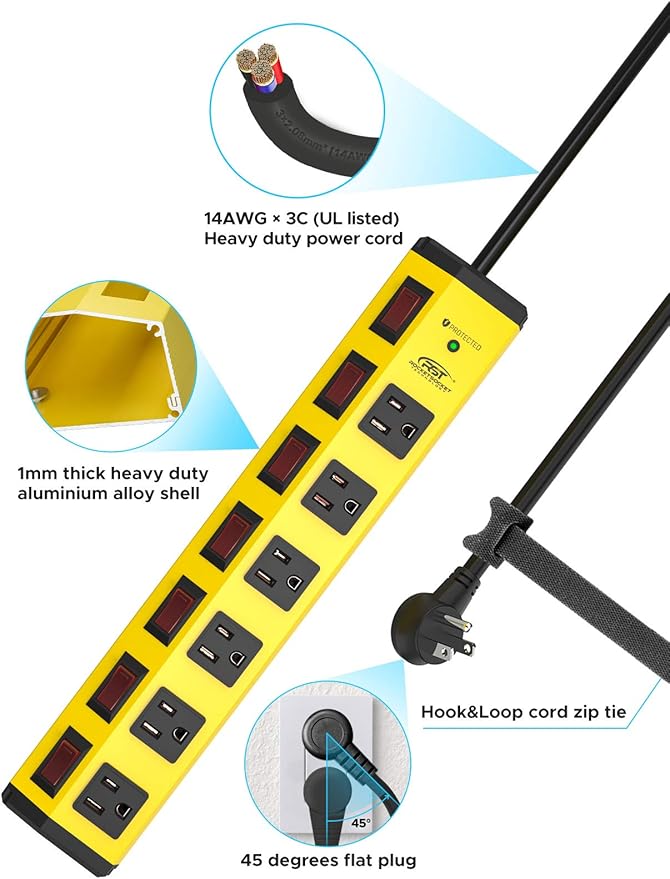 CRST 6-Outlet Heavy Duty Metal Power Strip - Image 3
