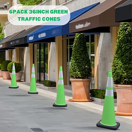BESEA 4Pack 36” inch Traffic Cones Green Road Parking Cones Construction Safety - Image 5