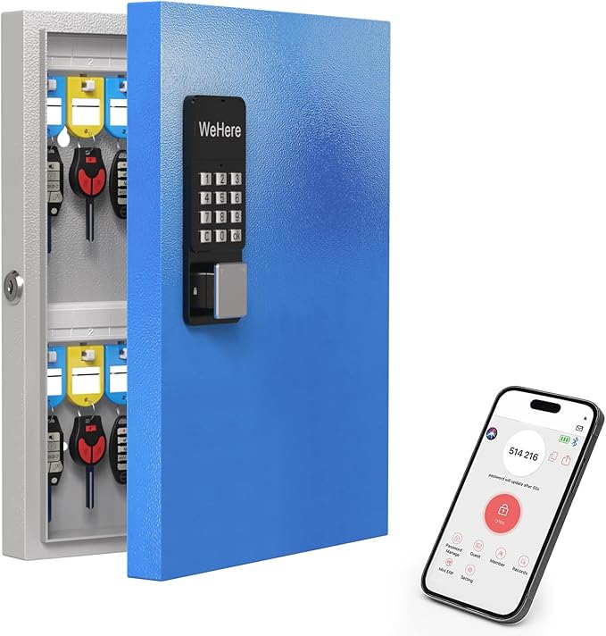 WeHere 32 Key Lock Box Wall Mount, APP Bluetooth/OTP/Wi-Fi/Fixed Code/Key Unlock by WeHereSmartBoxLock