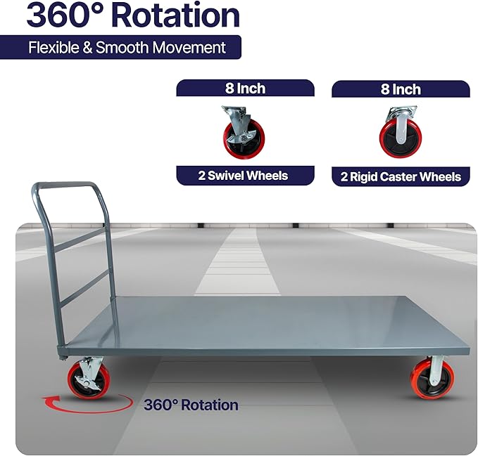 Flatbed Platform Cart Industrial Dolly – Heavy Duty 72” x 36” Hand Push Truck - Image 3