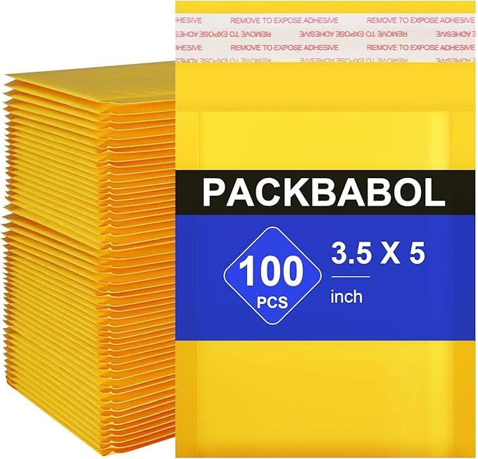 packbabol Kraft bubble mailers 3.5x5 Inch 100 Pack, Self-Sealing Paper Envelopes by packbabol