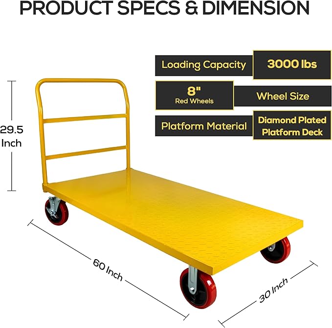 5Seconds Flatbed Platform Cart Industrial Dolly Heavy Duty 60” x 30” Hand Push - Image 2