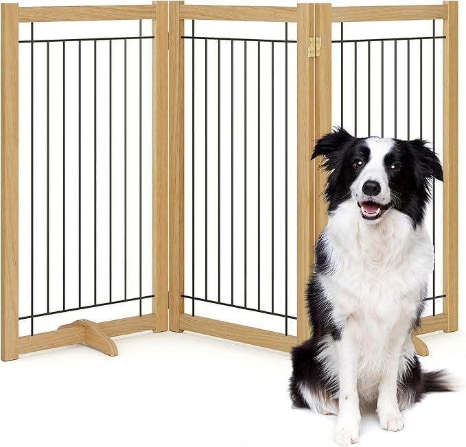 Wire Dog Gate Solid Wood Frame, Anti-Chewing, Indoor Freestanding Pet Gate by Acovy