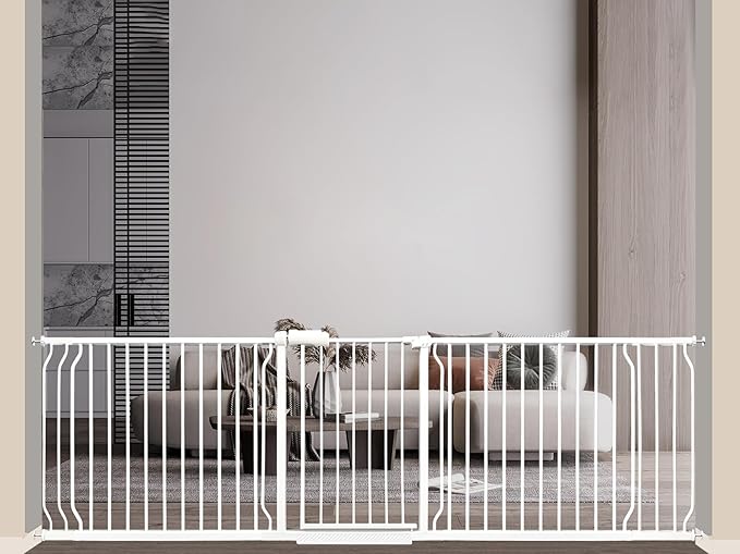 Extra Wide Baby Gate 85.8-104.5 Inch, Pressure Mounted No Drilling, by SmartDesignBigProtection