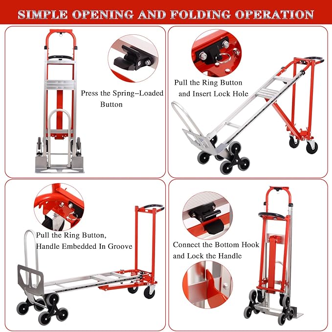 3-in-1 Industrial Convertible Hand Truck Dolly, 1000 lbs Capacity Aluminum Hand - Image 5