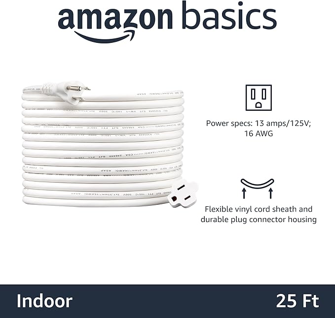 Amazon Basics Extension Cord, 25 Ft, 3 Prong Outlet Extender, Indoor Extension - Image 2
