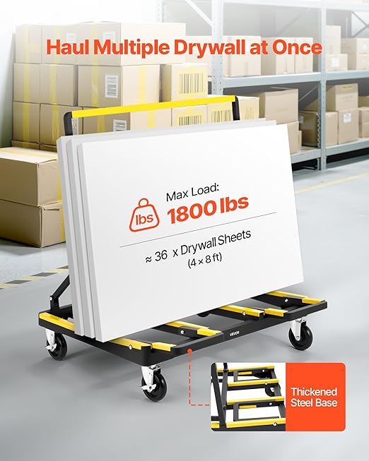 VEVOR Drywall Cart Dolly, 1800 lbs Load Capacity, Steel Panel Dolly - Image 2