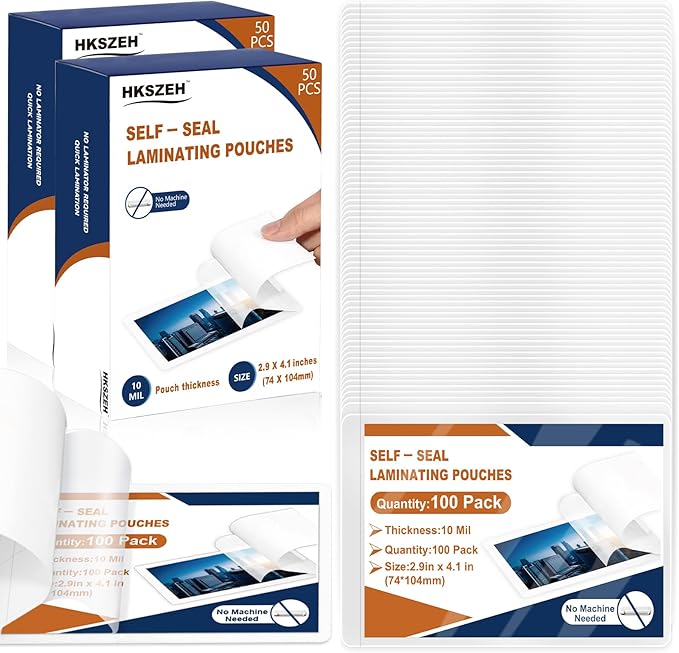 100 Pack 10 Mil 2.9"x4.1" Self Sealing Laminating Pouches Plastic Laminating by Unknown