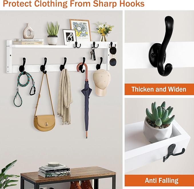 29'' Coat Rack Wall Mount with Shelf, Coat Hanger Wall Mount with Key Hooks and - Image 3