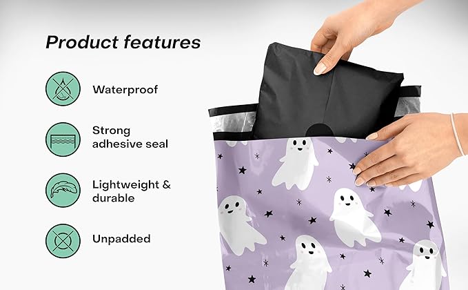 10x13 Poly Mailers – Halloween Ghost – Waterproof, Tear-Resistant Shipping Bags - Image 4