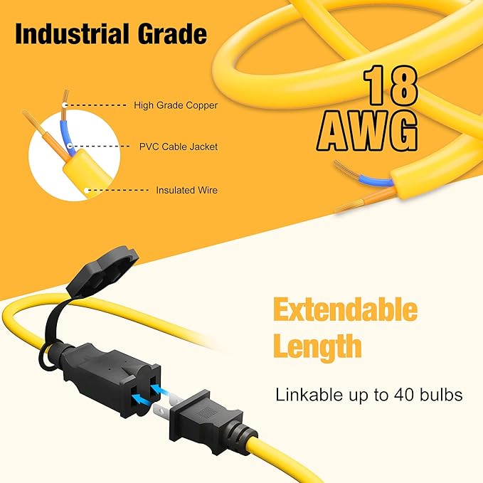 100FT Construction String Lights, IP65 Waterproof ETL Certified LED String Work - Image 6