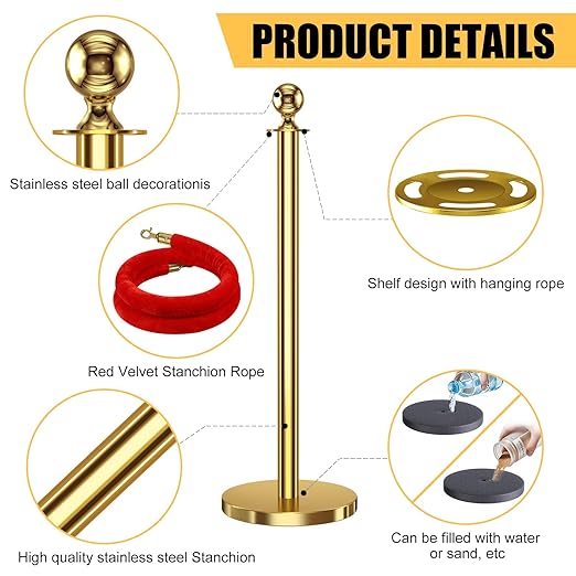 kaiyomi 4Pcs Stanchions with Red Velvet Ropes Set, 5 Feet Velvet Ropes and - Image 4