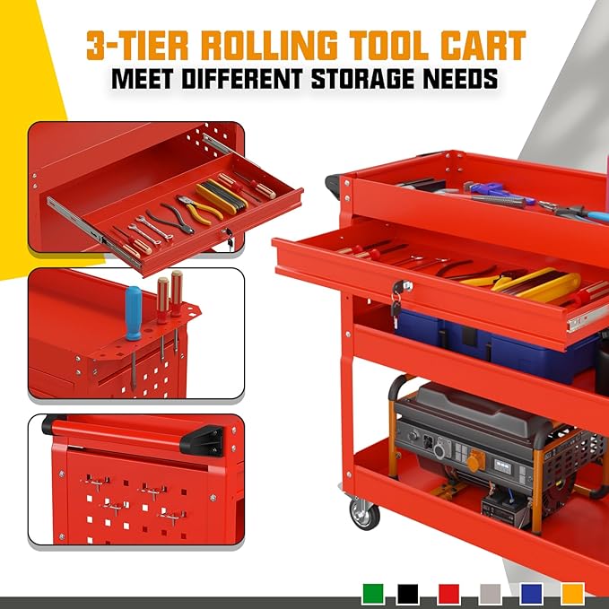 3 Tier Rolling Tool Cart on Wheels, 450 LBS Capacity Tool Cart - Image 6