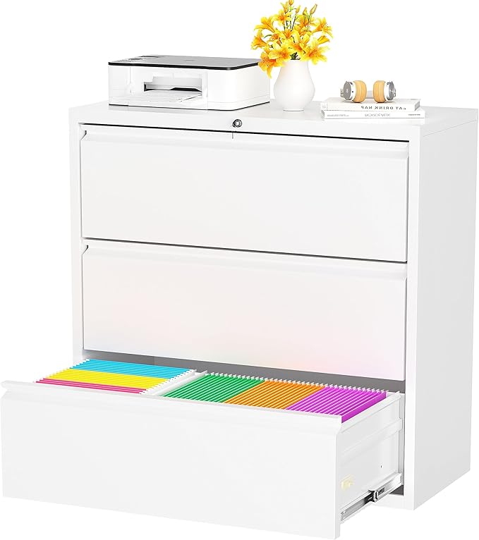 Superday Lateral File Cabinet 3 Drawer, Locking Metal File Cabinets Three by SuperdayMetalFurniture