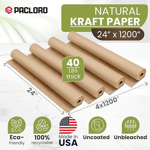 24" x 1200" Natural Kraft Paper Roll – Made in USA, 100% Recyclable Brown - Image 2