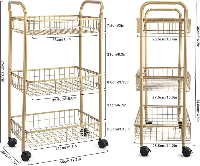 3 Tier Mesh Rolling Utility Cart - Image 6