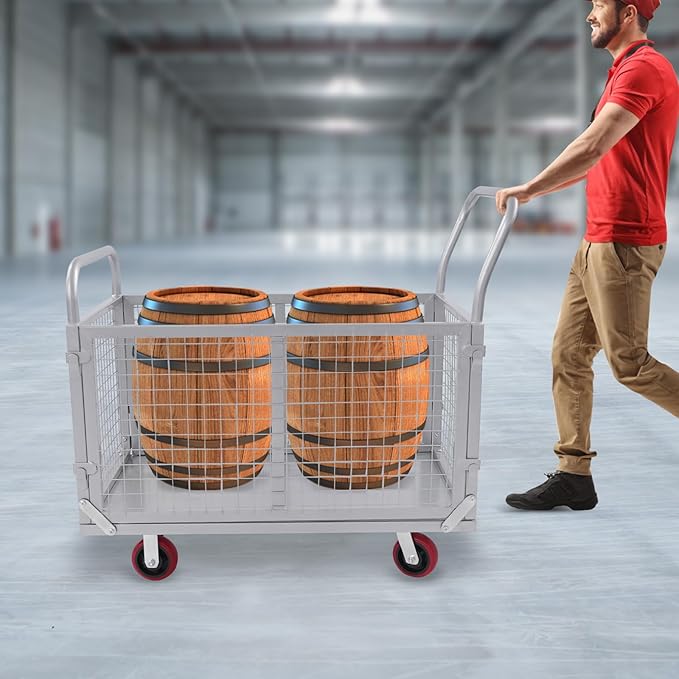 Platform Truck Cart with Cage, 440.92Lbs Capacity Grocery Dolly Heavy Duty Cart - Image 3