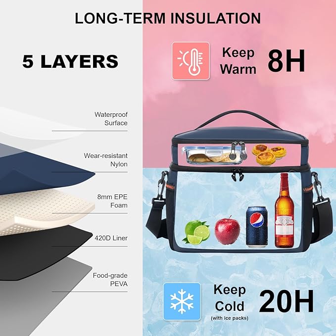 EVERFUN Small Cooler Lunch Box Mini Leak-Proof Soft Double Deck 24 Can Personal - Image 2