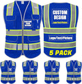BeautyWill 5Pack Custom Logo Safety Vest 8 Pockets Class2 ANSI Certified High by BeautyWill