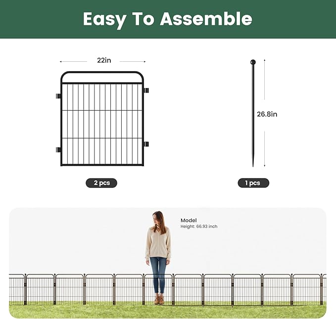Decorative Garden Fence 24in x44in, Thicken 2 Panels Metal No Dig Outdoor Dog - Image 4