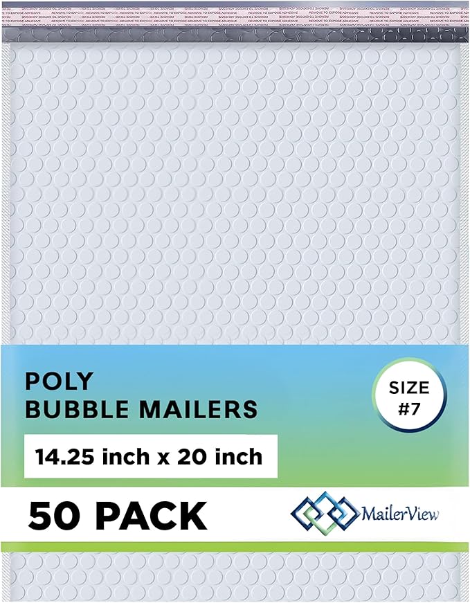 White Extra Large Poly Bubble Mailers 14.25x20 inch #7 | Self Seal Large Padded by MAILERVIEW