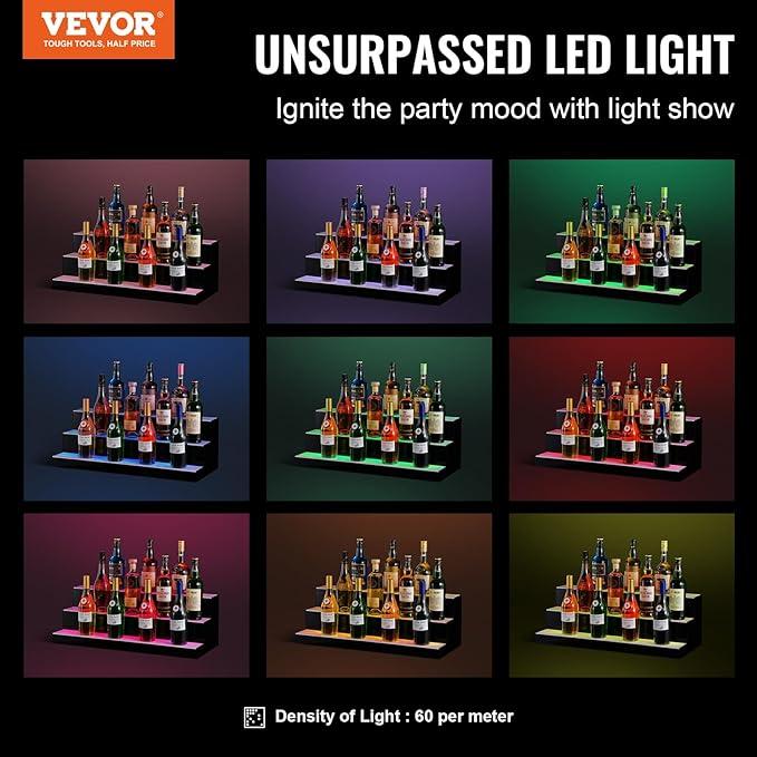 VEVOR LED Lighted Liquor Bottle Display, 3 Tiers 30 Inches, Supports USB - Image 2