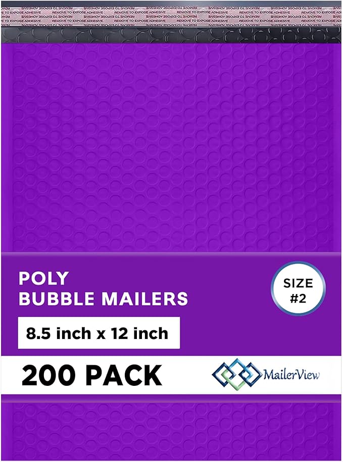 Purple Poly Bubble Mailers 8.5x12 inch #2 | Self Seal Padded Envelopes | by MAILERVIEW
