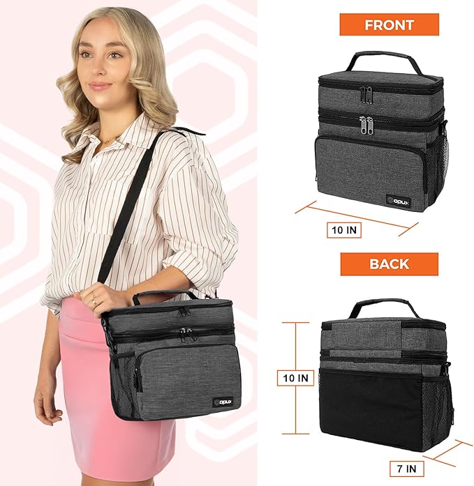 opux Insulated Lunch Bag for Men Women, Large Dual Compartment Cooler Bag - Image 2