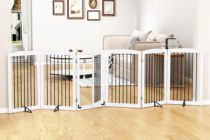 Freestanding Pet Gate with Door, Tall Dog Gate by PUPETPO