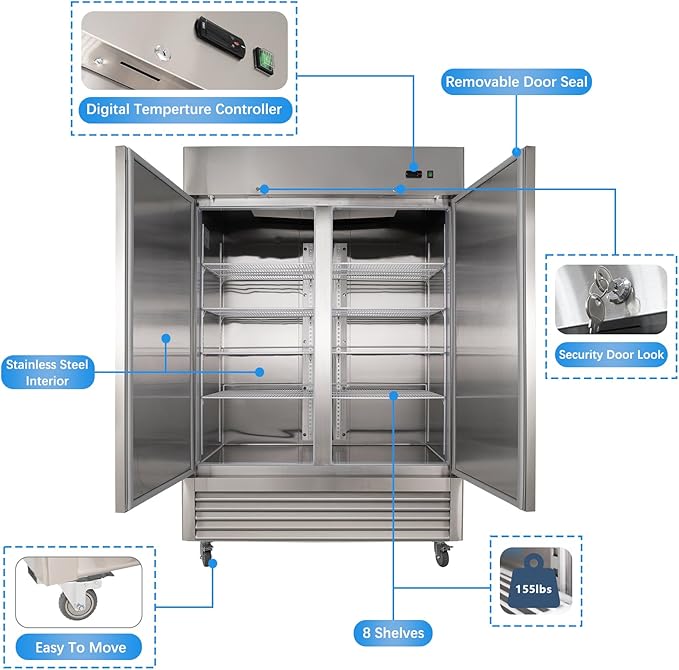 JINSONG 54" Commercial Refrigerator, 49 Cu.Ft Stainless Steel Reach-in Fridge - Image 2