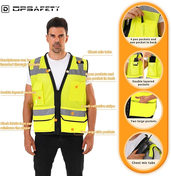 Reflective Safety Vest With Back Pocket, Heavy Duty Surveyor Vest High - Image 3