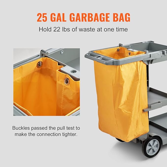 VEVOR Cleaning Cart, 3-Shelf Commercial Janitorial Cart, 200 lbs Capacity - Image 4