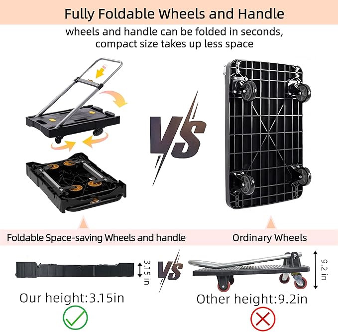 Platform Truck Folding Hand Truck 330 LB Heavy Duty Utility Dolly Flatbed - Image 4