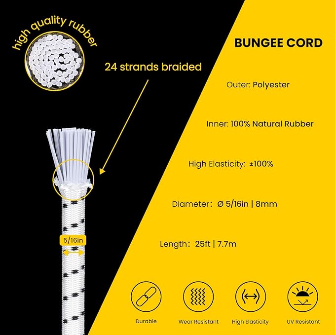 Bungee Cord Elastic Shock Cord 5/16" x 25' Bungee Rope - Image 3