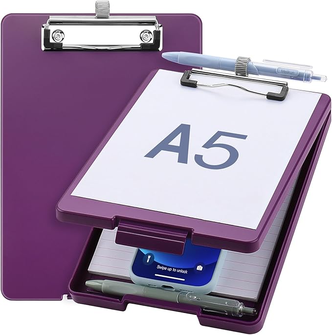 Small Clipboard with Storage, A5 Clipboards with Pen Holder, Half Letter Clip by Meiikun